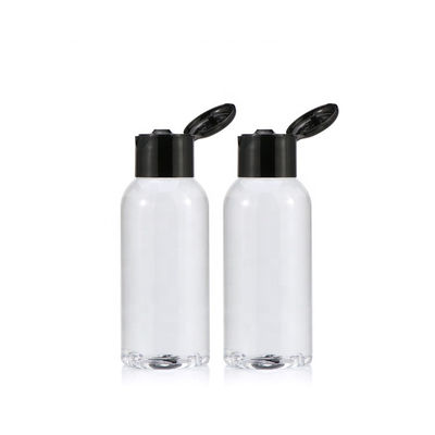 Przezroczyste, wyciskane 100 ml plastikowe butelki Flip Top z czarnymi nakrętkami