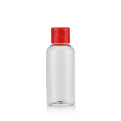 Przezroczyste, wyciskane 100 ml plastikowe butelki Flip Top z czarnymi nakrętkami